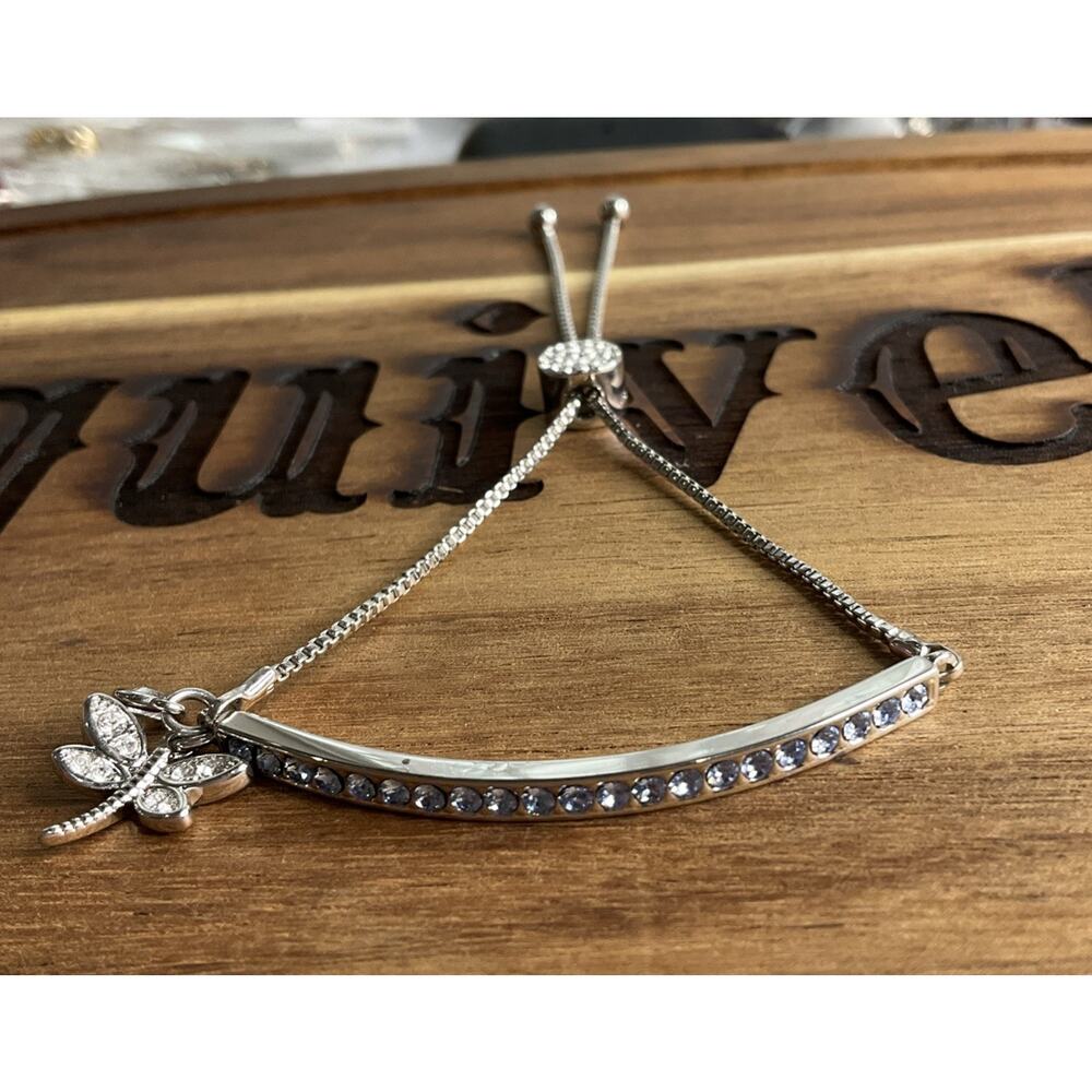 Sterling Silver IBBCN Blue CZ Bar Bracelet Butterfly Charm Adjustable Chain
